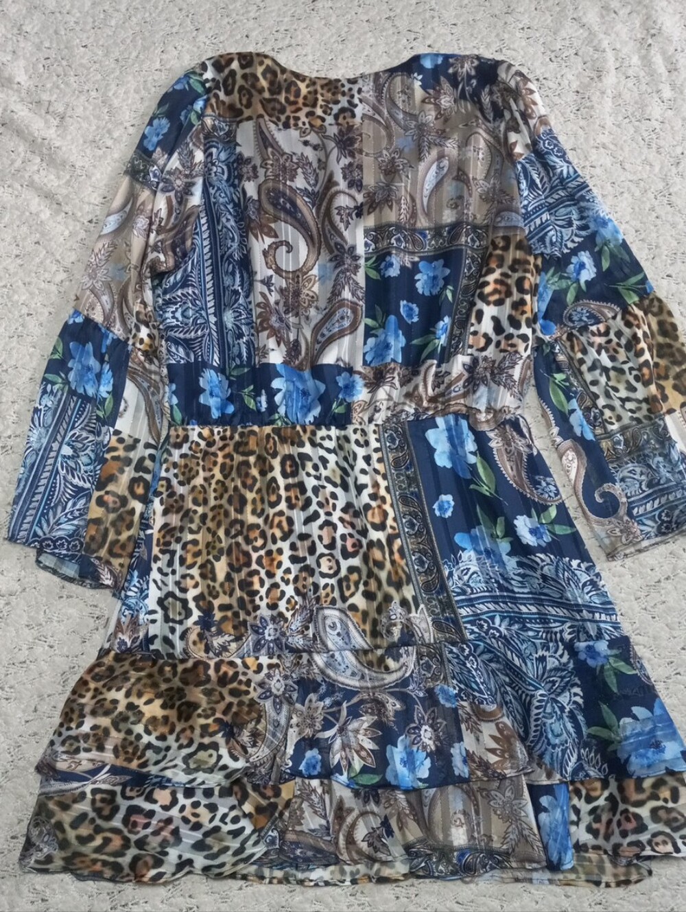 Boston Proper Wild Patchwork Print Flare Sleeve Peasant V-Neck  Dress Size L - Picture 9 of 9